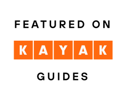 Text 'Featured on Kayak Guides' with 'Kayak' in orange boxes.