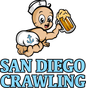 San Diego Crawling logo with sailor mascot holding a beer mug